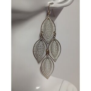 Goldtone‎ White Leaf Chandelier Earrings